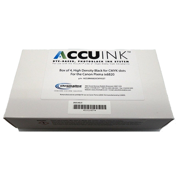 Chromaline AccuInk Canon IX6820 Black Ink, CMYK Slots (4 cart.)