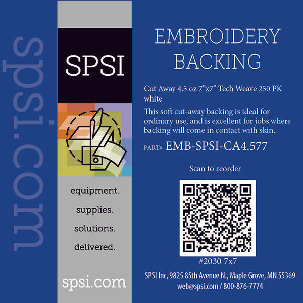 Embroidery Tech Weave High Performance 4.5oz White 7" x 7" 250ct (#2030)